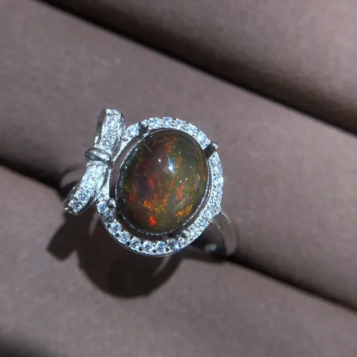 Black Fire Opal Cocktail Ring 8x10mm Platinum Plated