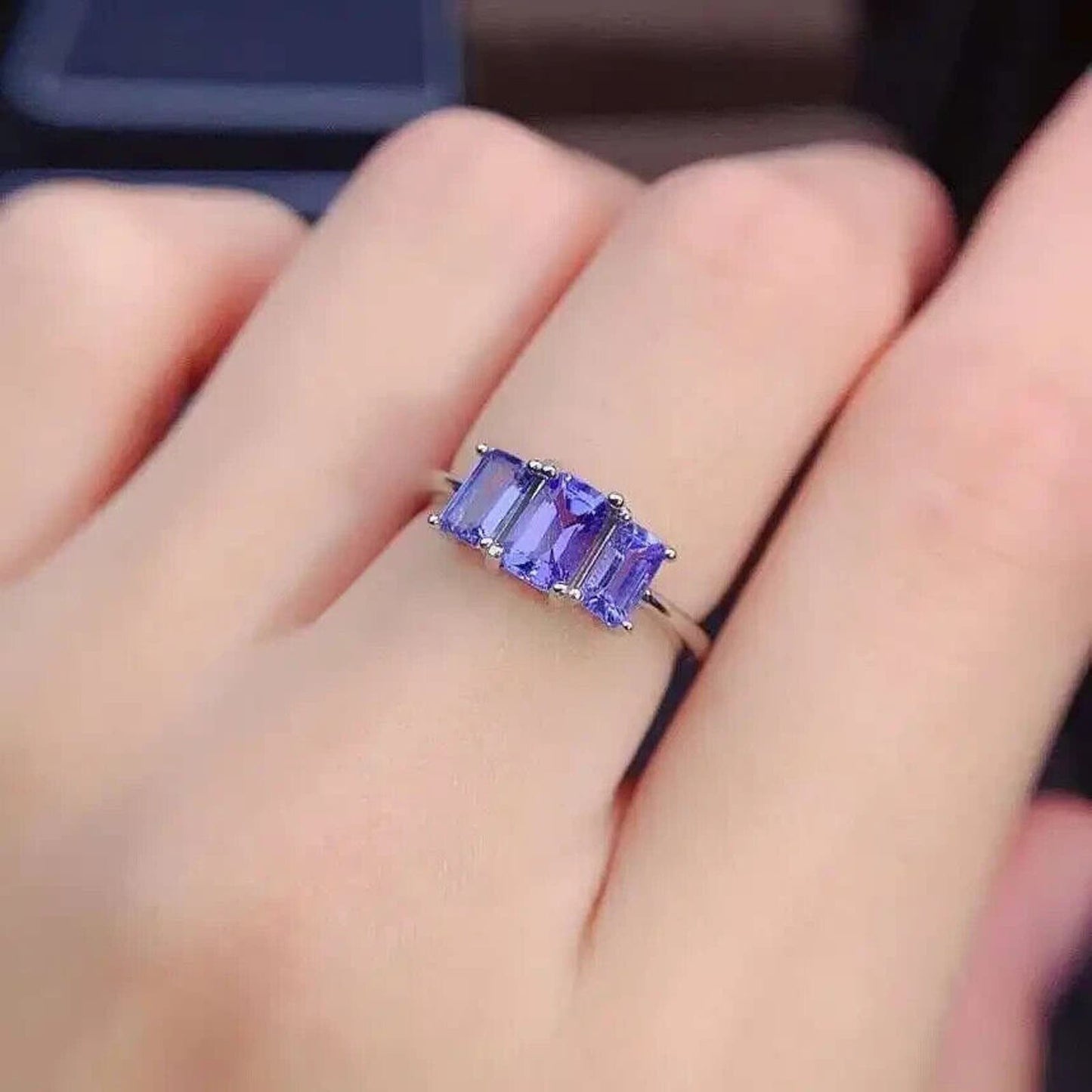 Purple Tanzanite 3 Stone Cocktail Ring VVS1