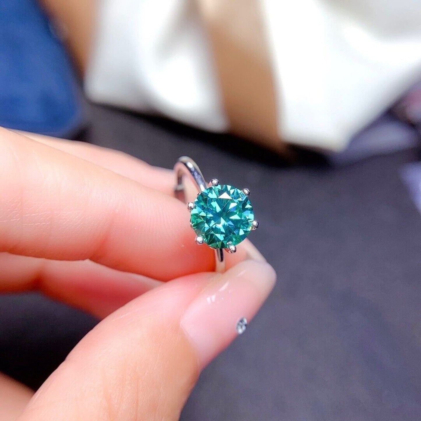 2 Carat Green Moissanite High Setting Cocktail Engagement Ring Sterling Silver