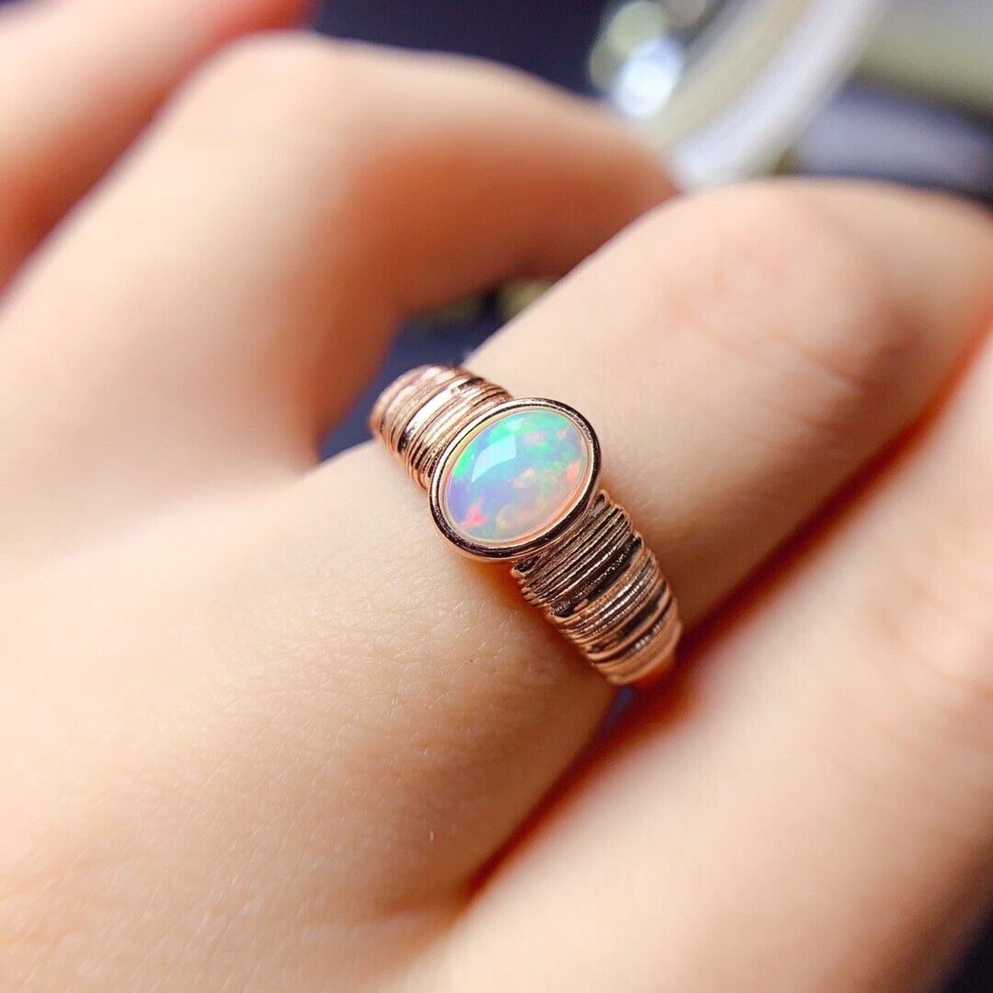 Bezel Setting Fire Opal Cocktail Ring 5x7mm