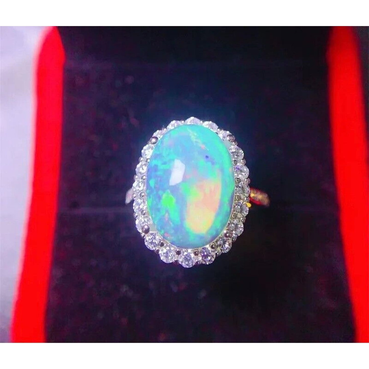 Large Fire Opal Statement Ring 10x14mm Sterling Silver