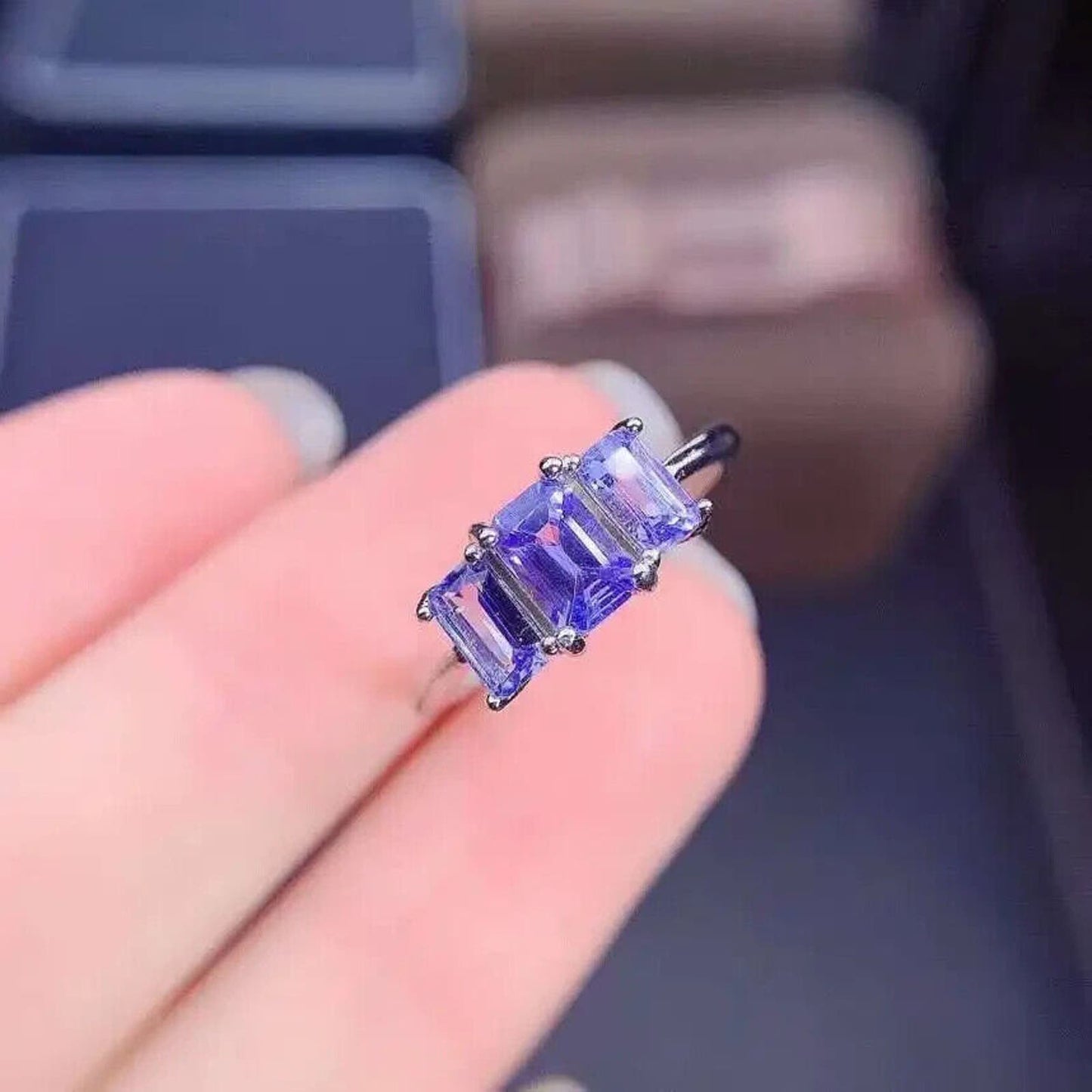 Purple Tanzanite 3 Stone Cocktail Ring VVS1