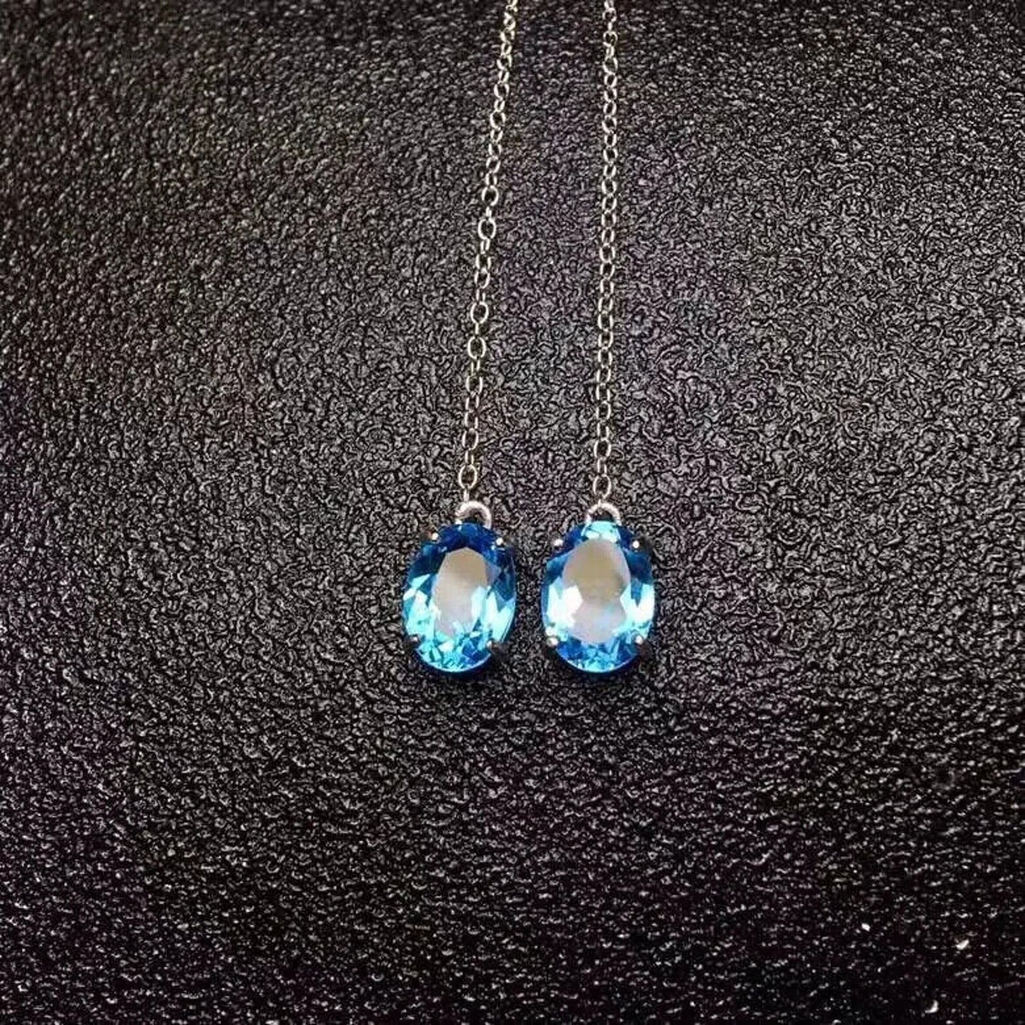 Sky Blue Topaz Long Chain Earrings 6x8mm