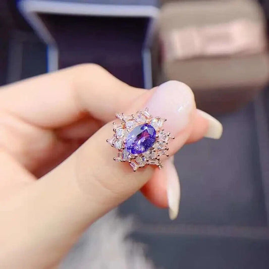 Purple Tanzanite Cluster Ring 6x8mm VVS1