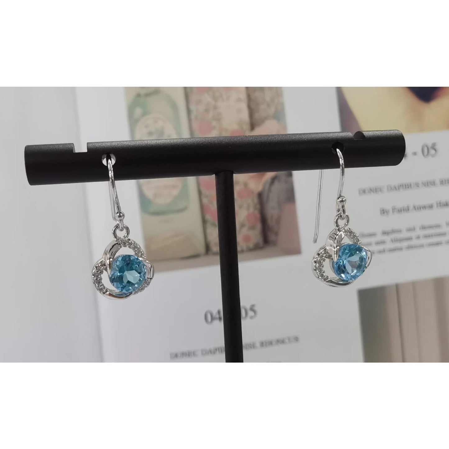 Swiss Blue Topaz Gemstone Earrings Round 6mm