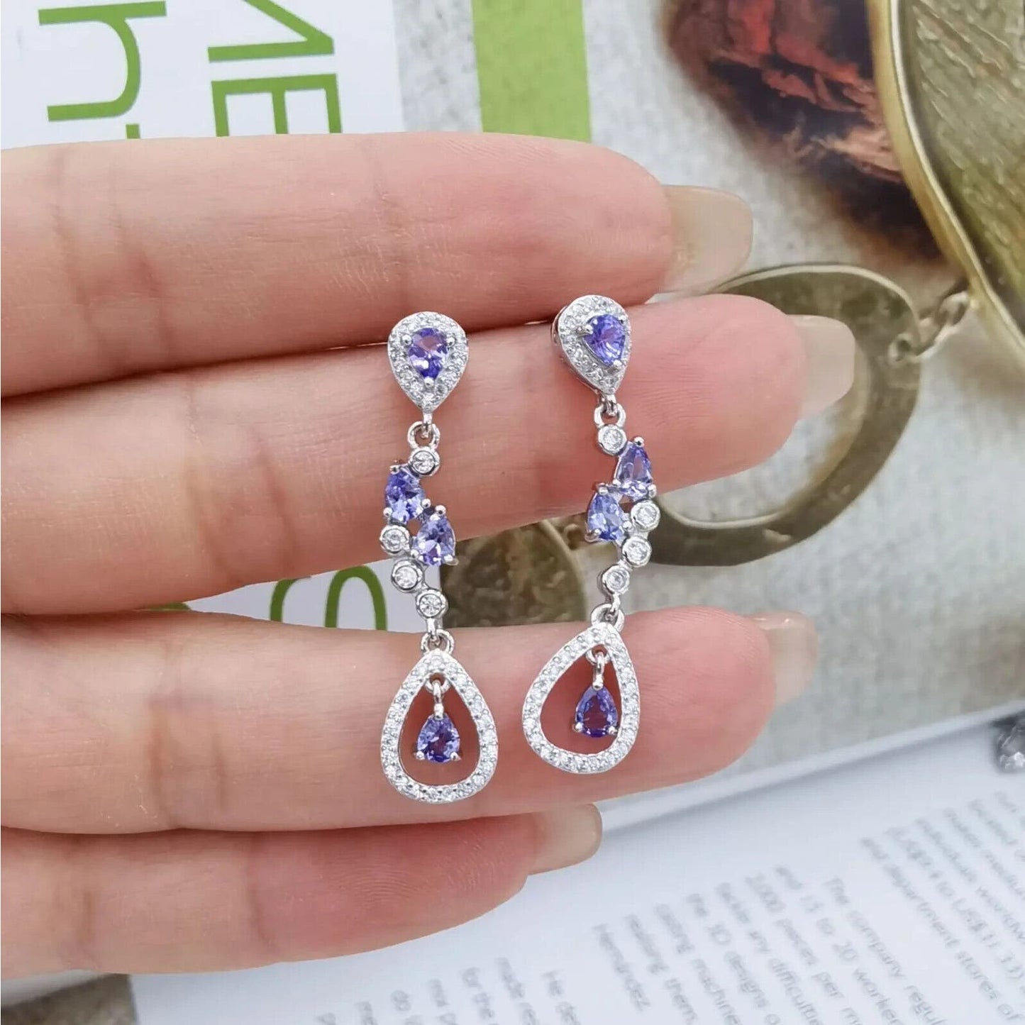 Purple Tanzanite Long Dangle Earrings 8x32mm