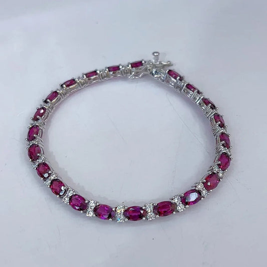 Pink Garnet Gemstone Tennis Bracelet 4x6mm Platinum Plated