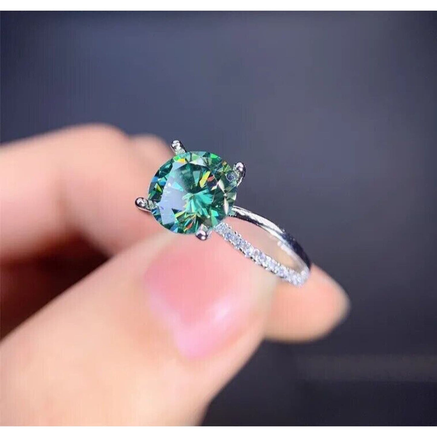 2 Carat Green Moissanite Cocktail Ring, VVS1 Grade Green Moissanite Ring