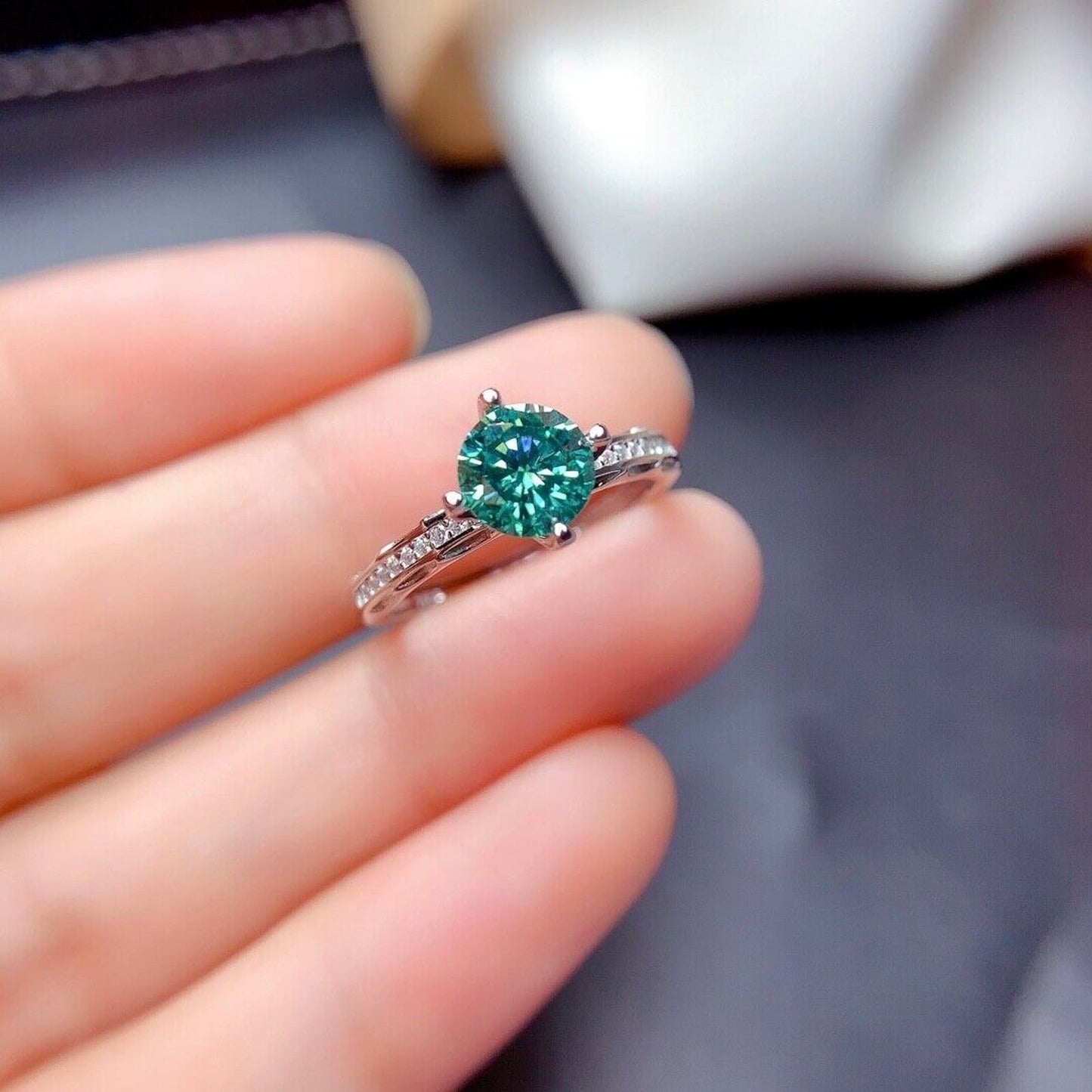 Green Moissanite Cocktail Ring VVS1 1CT