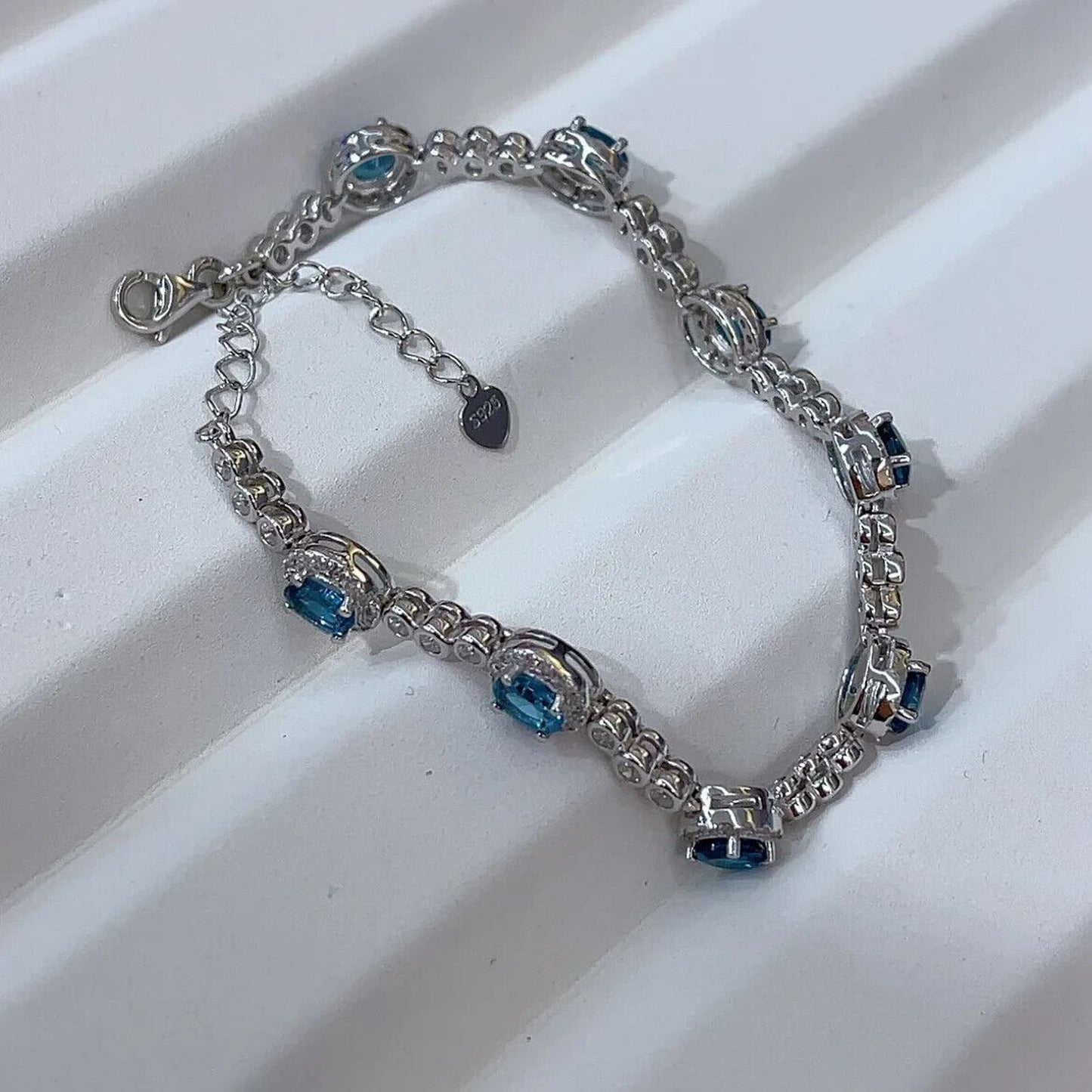 Natural London Blue Topaz Tennis Bracelet 4x5mm Platinum Plated