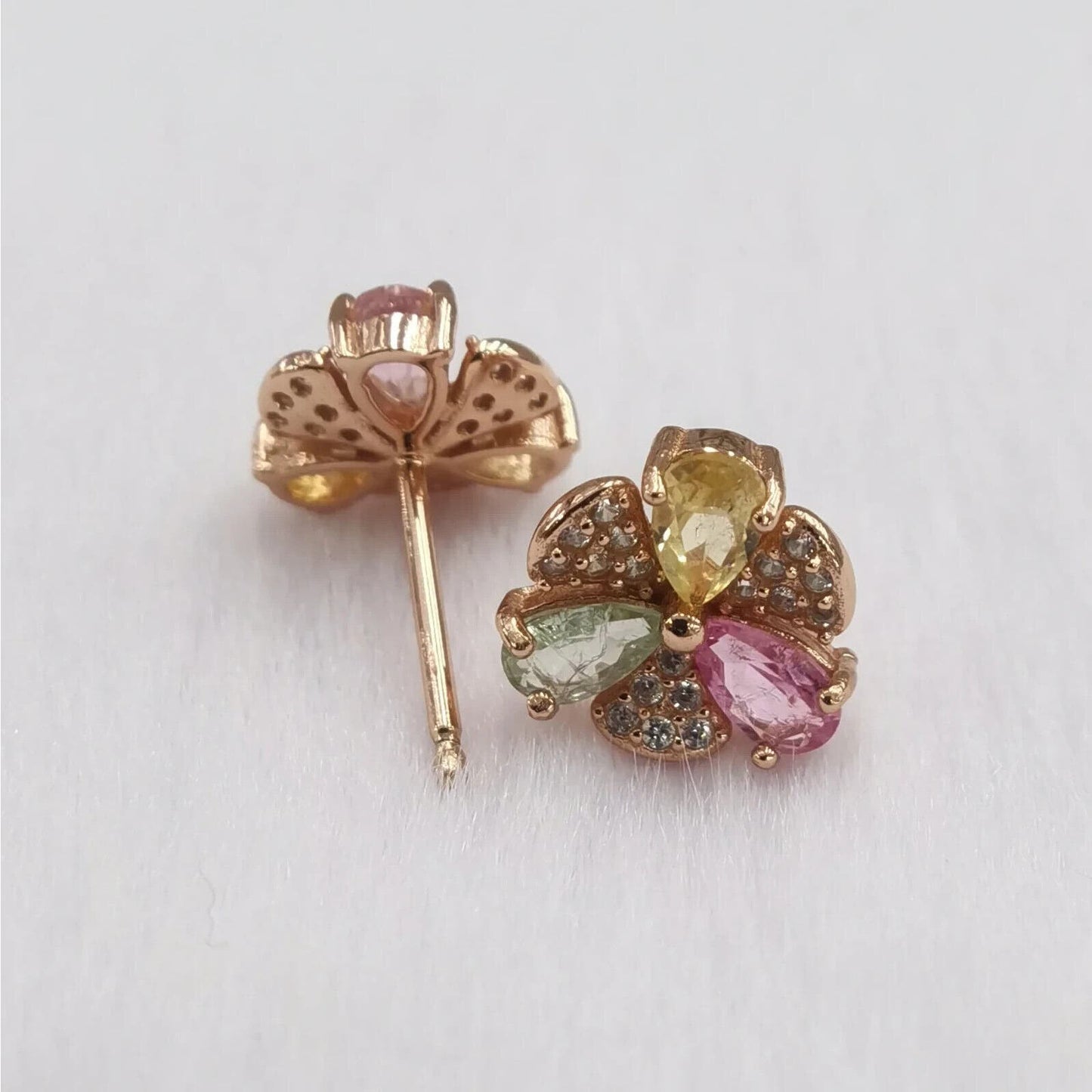 Tourmaline Gemstone Flower Stud Earrings 3x5mm