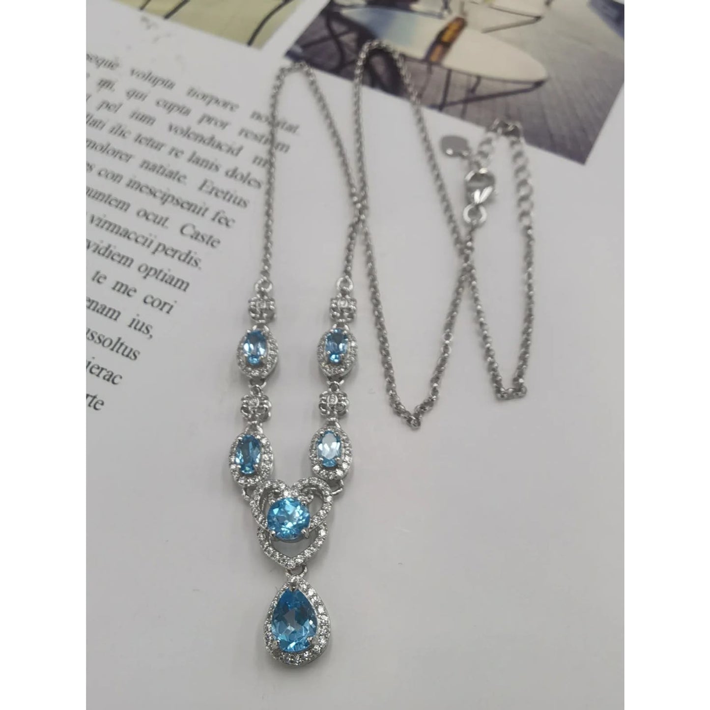 Swiss Blue Topaz Clavicle Chain Necklace 5x7mm