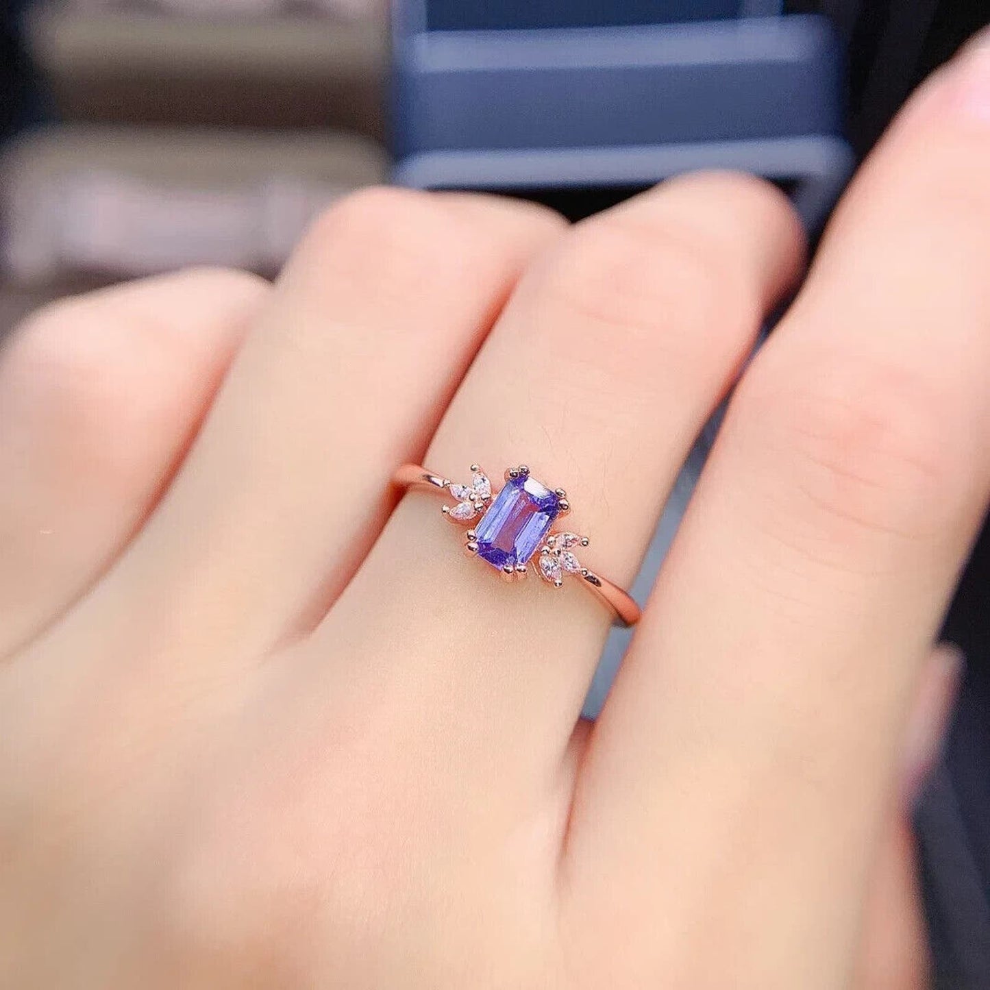 Purple Tanzanite Emerald Cut Ring 4x6mm Sterling Silver