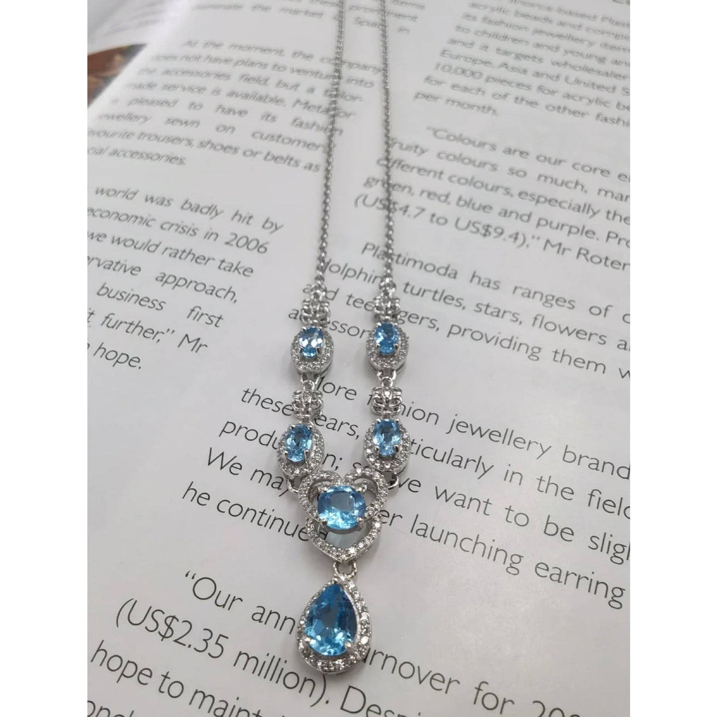 Swiss Blue Topaz Clavicle Chain Necklace 5x7mm