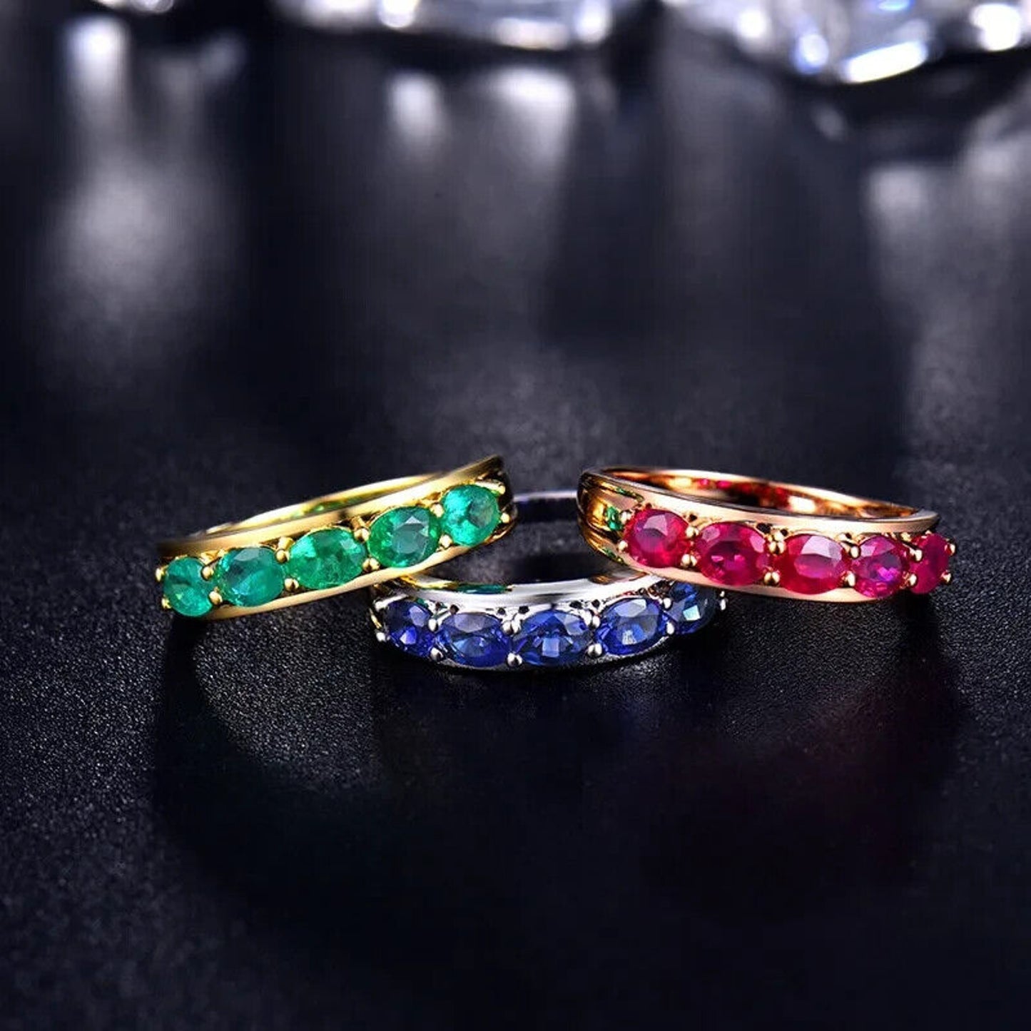 Natural Emerald, Ruby, or Sapphire Band Ring 14k Gold, 14k Gold Emerald Ring