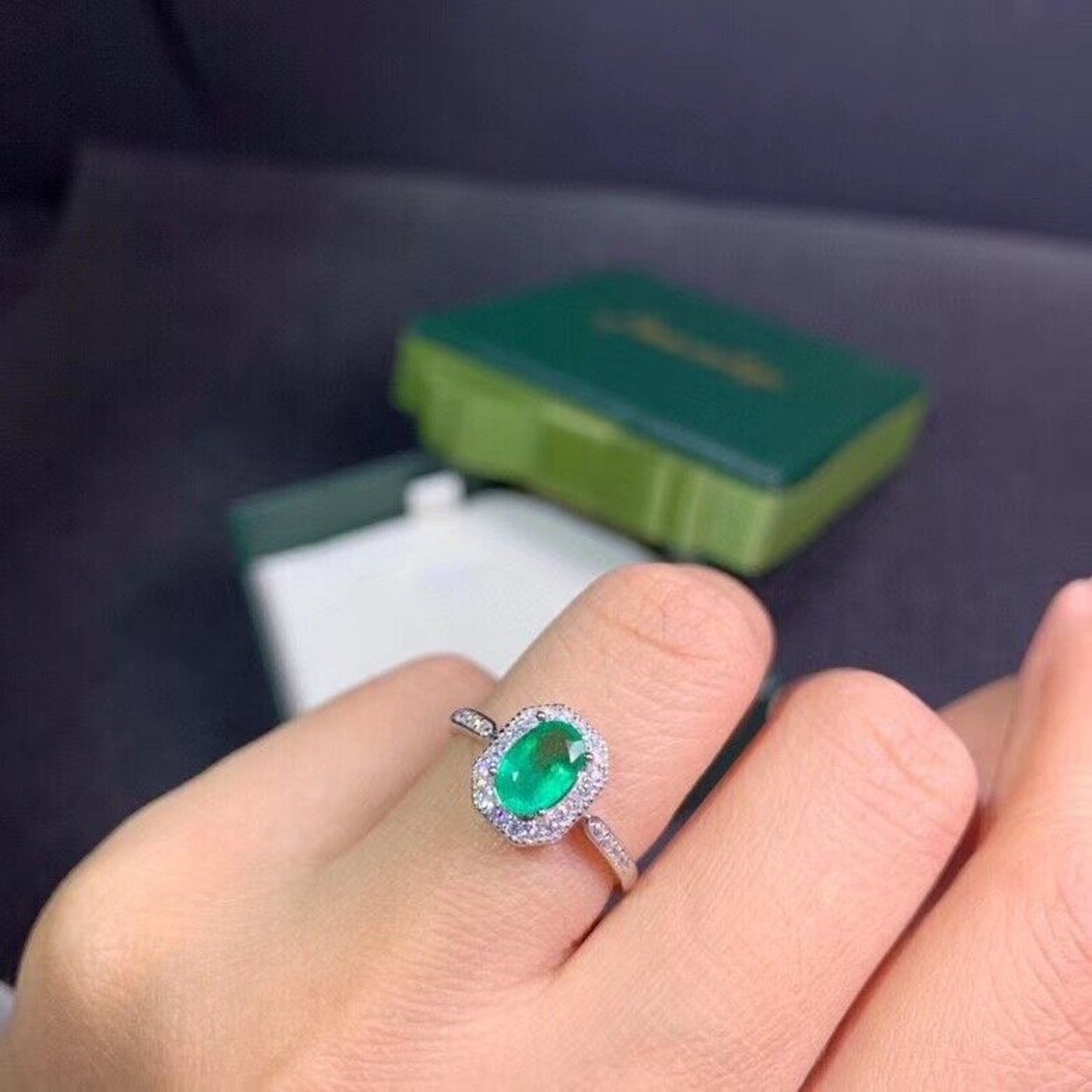 Colombian Emerald Cocktail Ring 5x7mm Sterling Silver