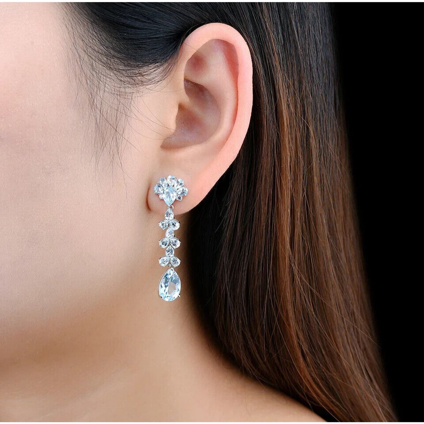 Sky Blue Topaz Long Statement Earrings 16CT