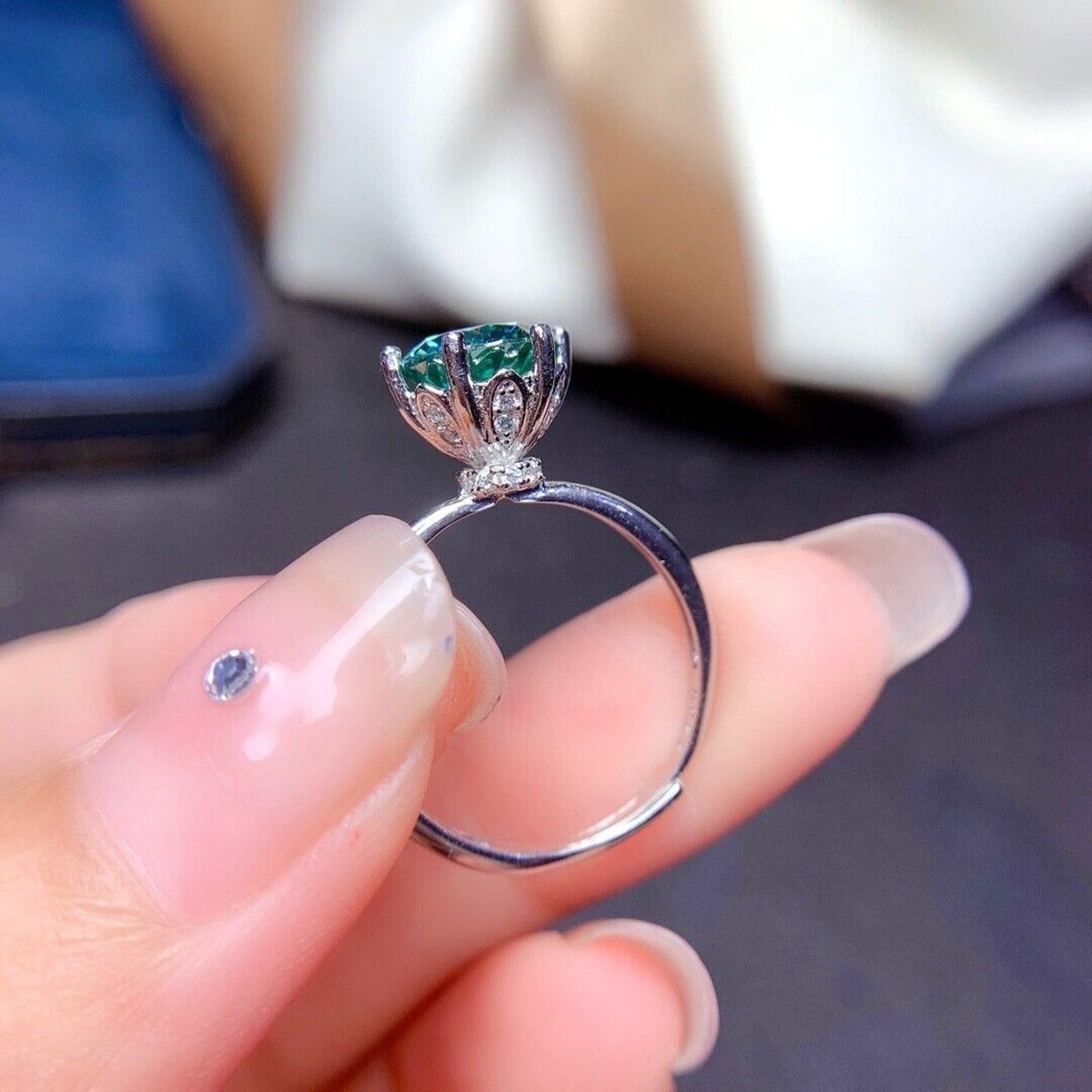 2 Carat Green Moissanite High Setting Cocktail Engagement Ring Sterling Silver