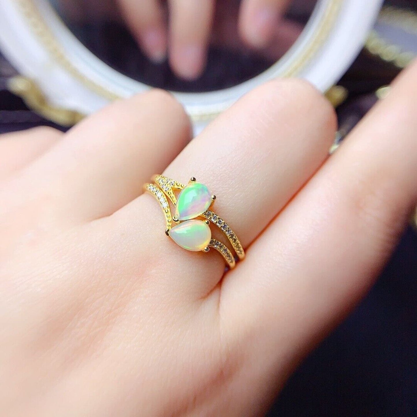 Fire Opal Pear Cut Cocktail Ring 5x7mm