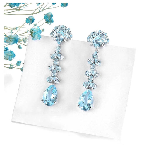 Sky Blue Topaz Long Statement Earrings 16CT