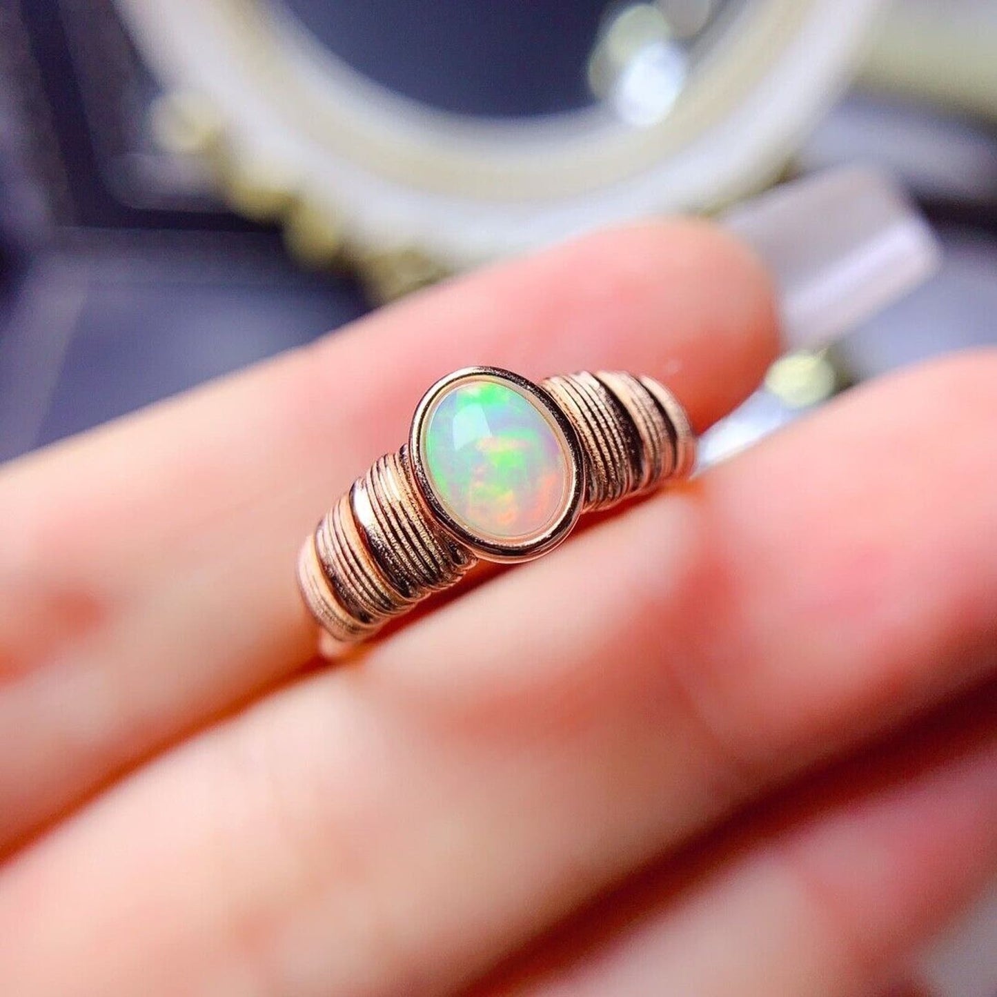 Bezel Setting Fire Opal Cocktail Ring 5x7mm