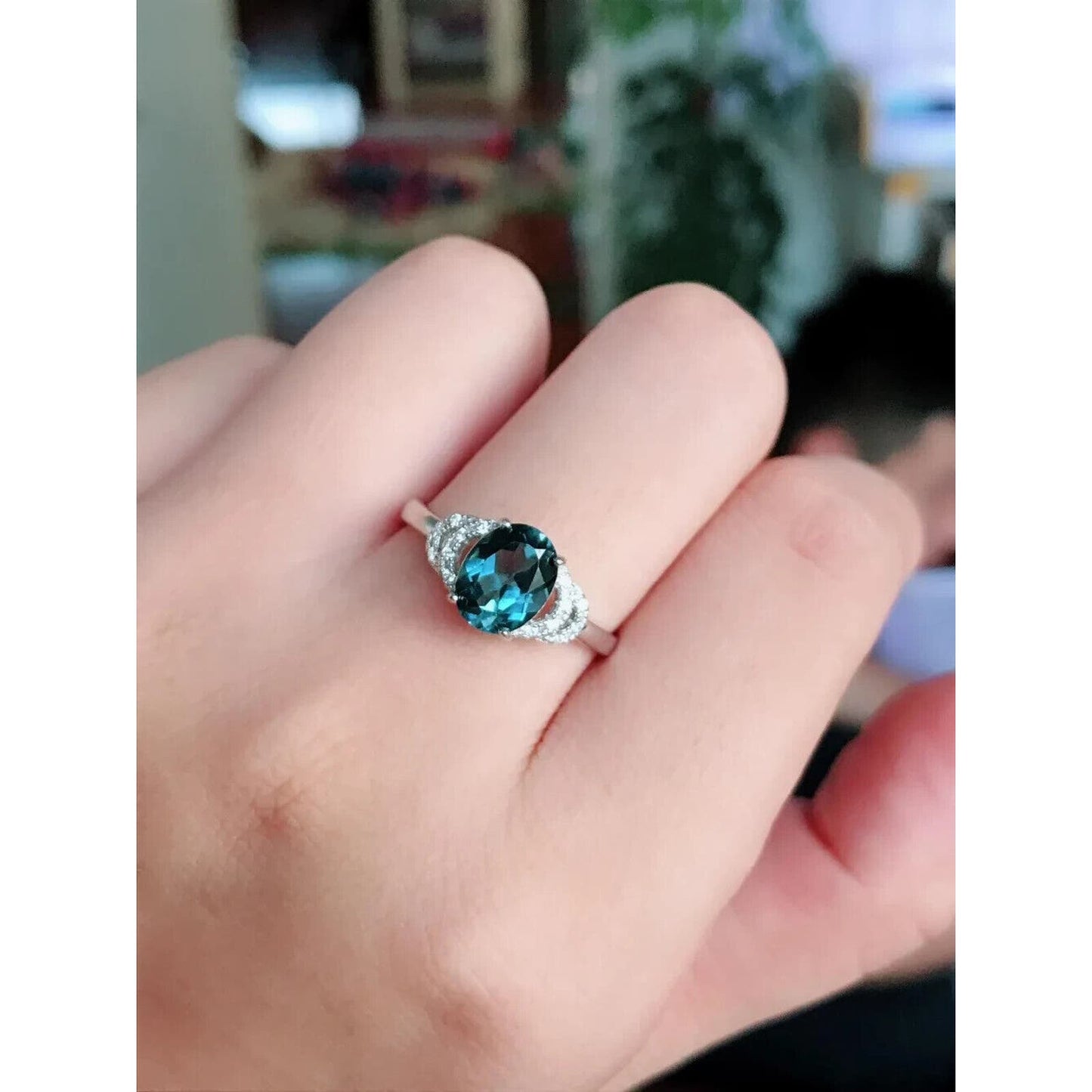 Natural London Blue Topaz Gemstone Ring 7x9mm, London Blue Topaz Rings