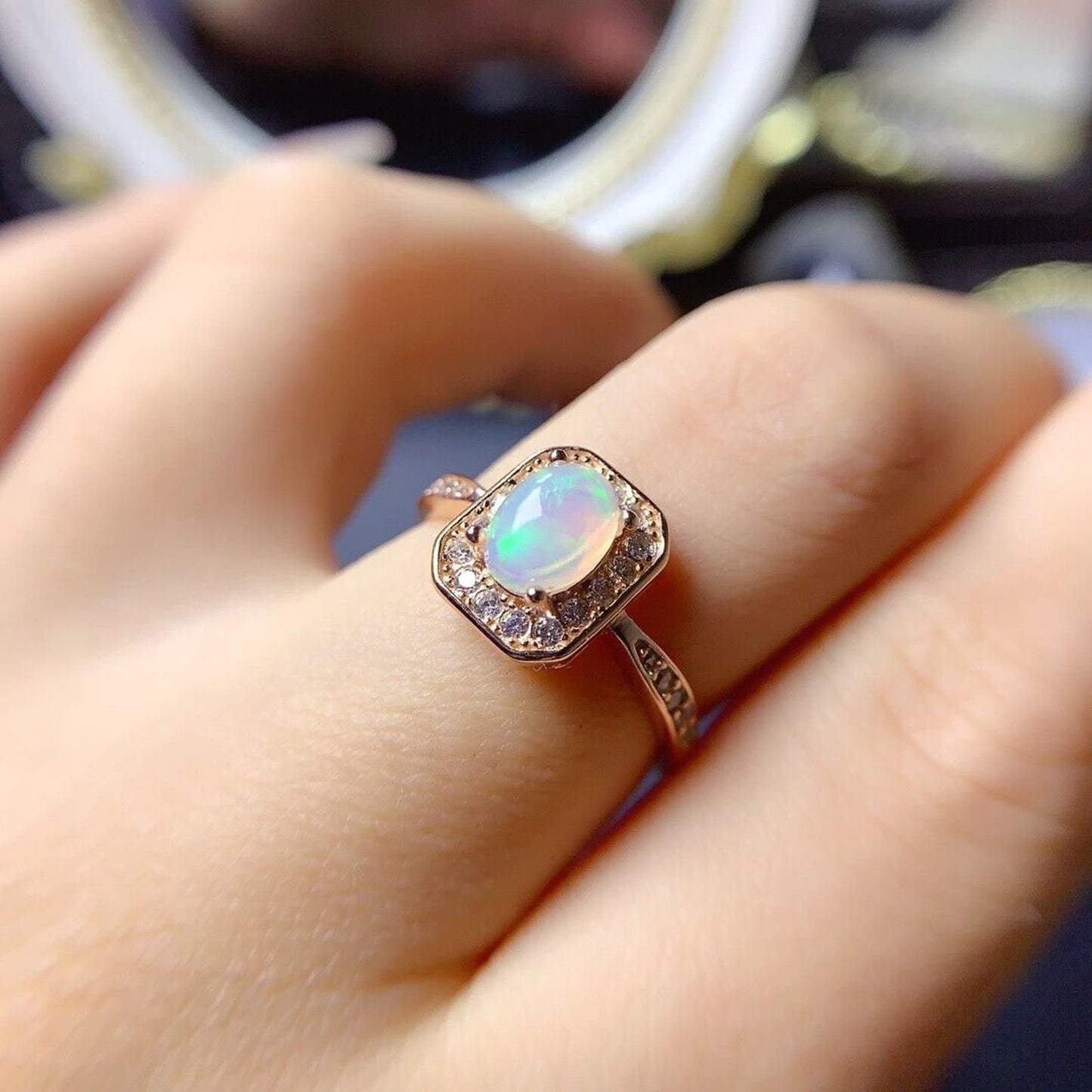 Dainty Fire Opal Gemstone Ring 5x7mm