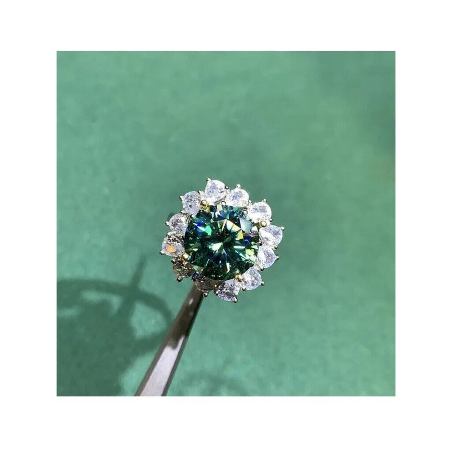 5 Carat VVS1 Round Brilliant Cut Green Moissanite Ring Sterling Silver