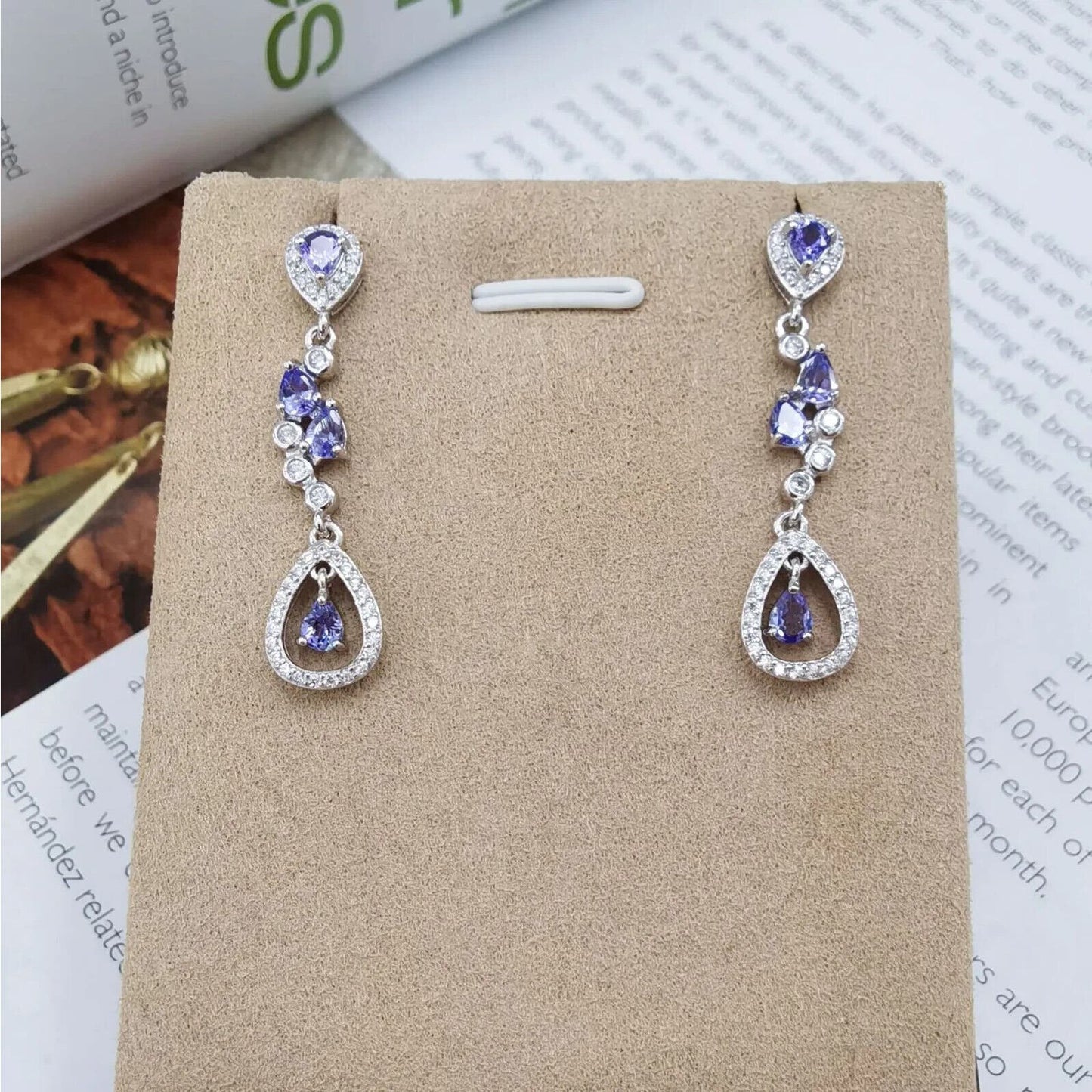 Purple Tanzanite Long Dangle Earrings 8x32mm