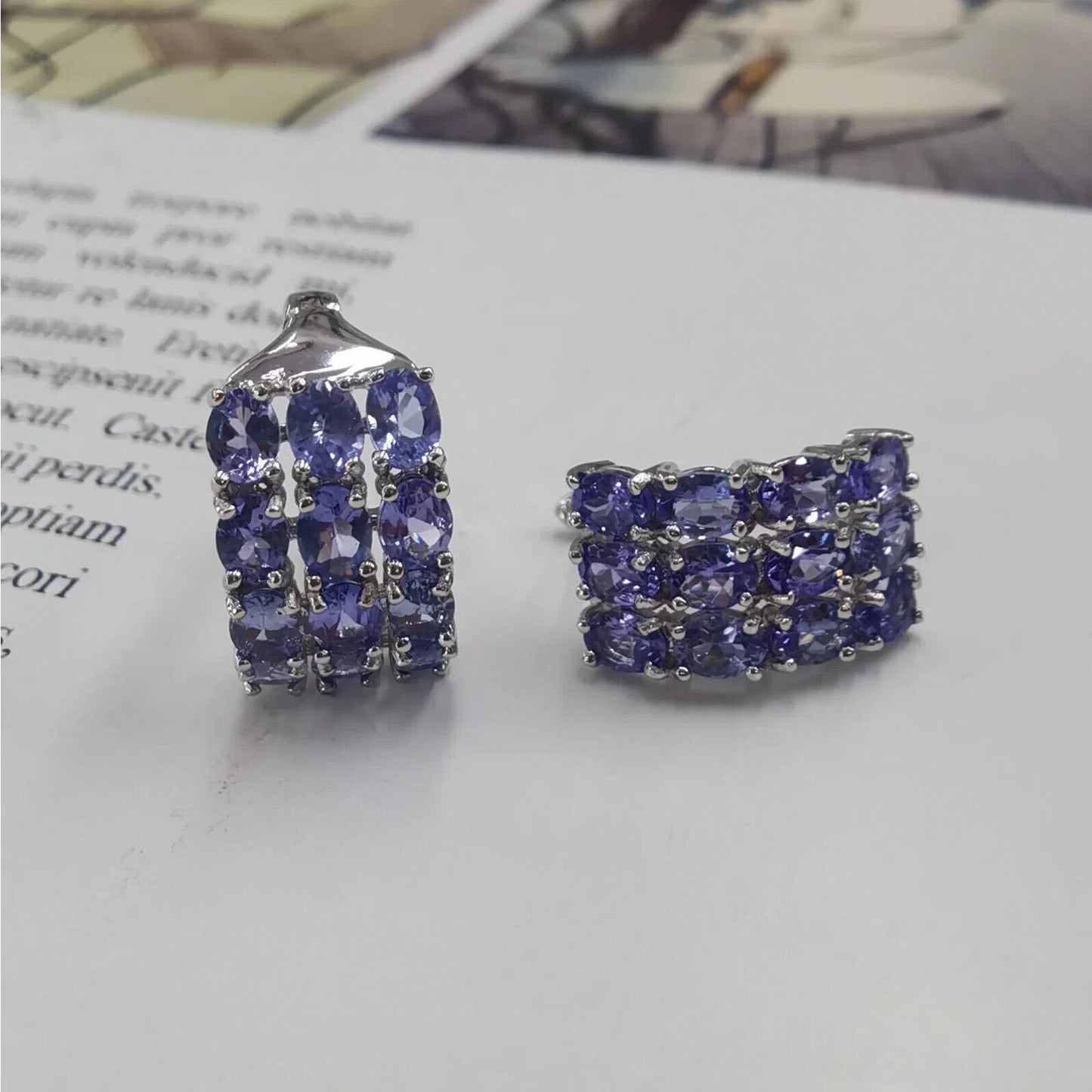 Purple Tanzanite Clip Earrings Sterling Silver 3x4mm