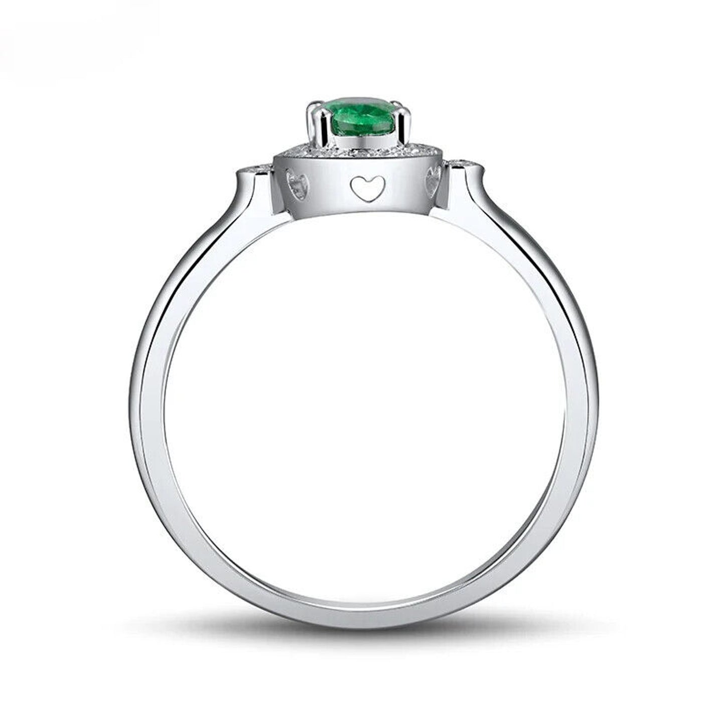 Natural Emerald and Diamond Oval Cut Cocktail Ring 14k White Gold