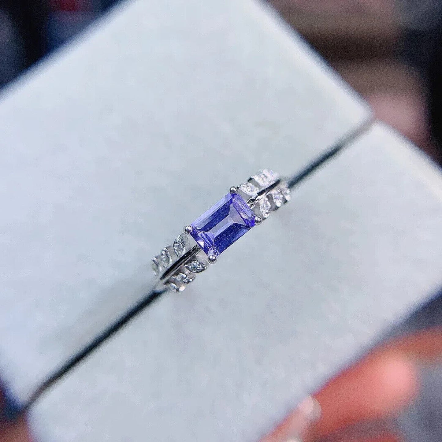 Dainty Purple Tanzanite Horizontal Ring 4x6mm