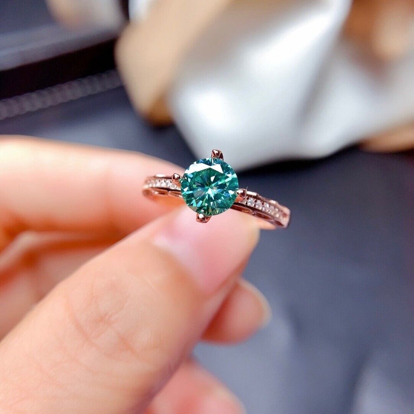 Green Moissanite Cocktail Ring VVS1 1CT