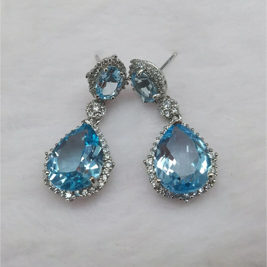 Swiss Blue Topaz Pear Cut Statement Earrings 10x14mm