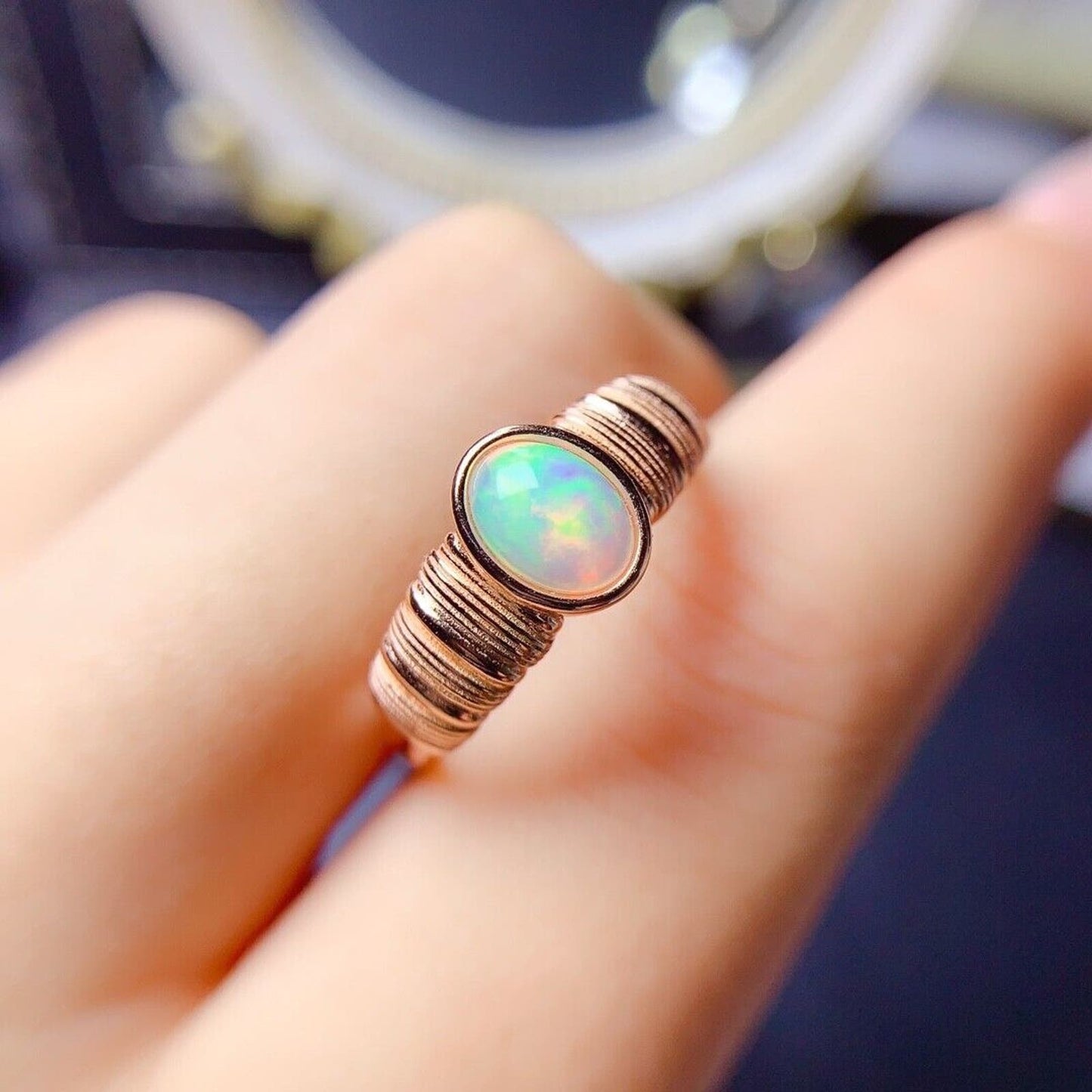 Bezel Setting Fire Opal Cocktail Ring 5x7mm