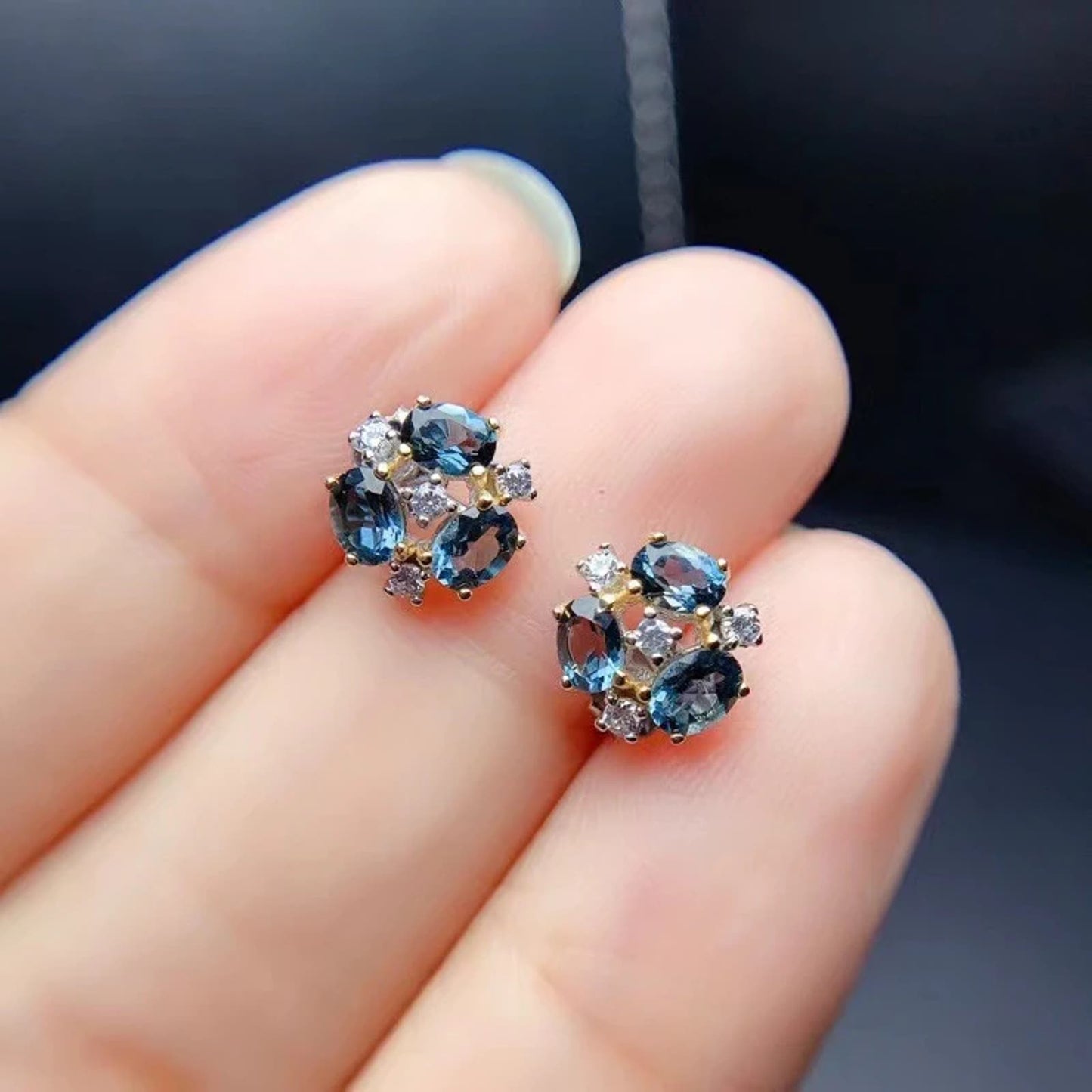 Natural London Blue Topaz Earrings Platinum Plated, 3x4mm London Blue Topaz