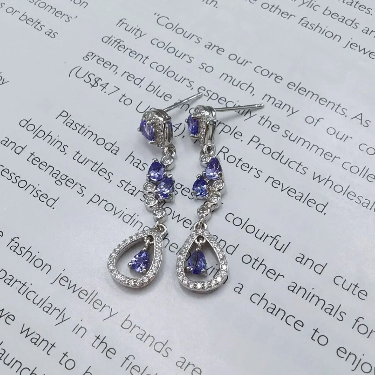 Purple Tanzanite Long Dangle Earrings 8x32mm