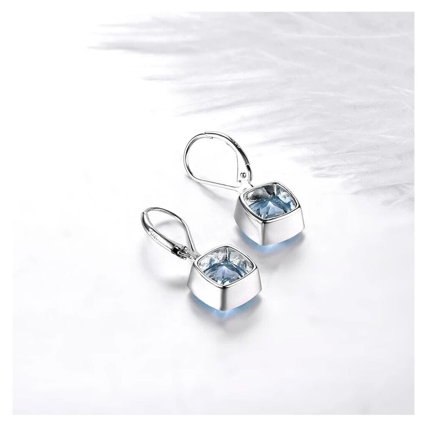 Sky Blue Topaz Bezel Set Dangle Earrings 9mm