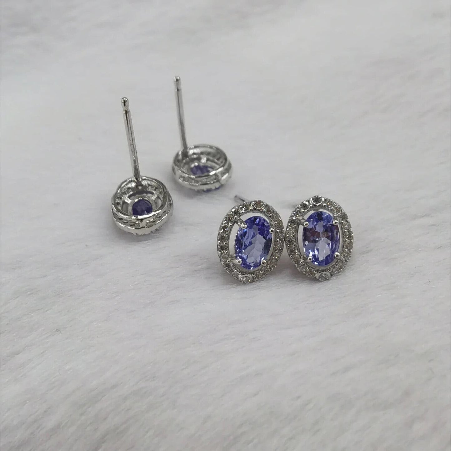 Purple Tanzanite Stud Earrings 4x6mm Platinum Plated