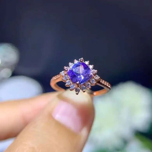 Trillion Cut VVS1 Purple Tanzanite Cocktail Ring, Women's Tanzanite Jewelry