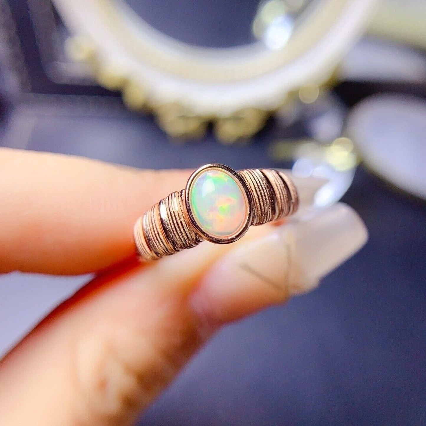 Bezel Setting Fire Opal Cocktail Ring 5x7mm