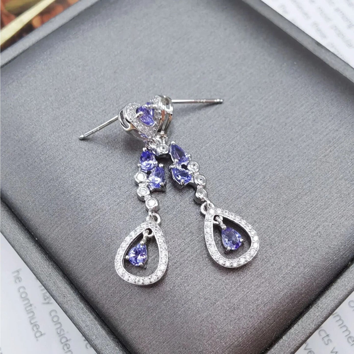 Purple Tanzanite Long Dangle Earrings 8x32mm