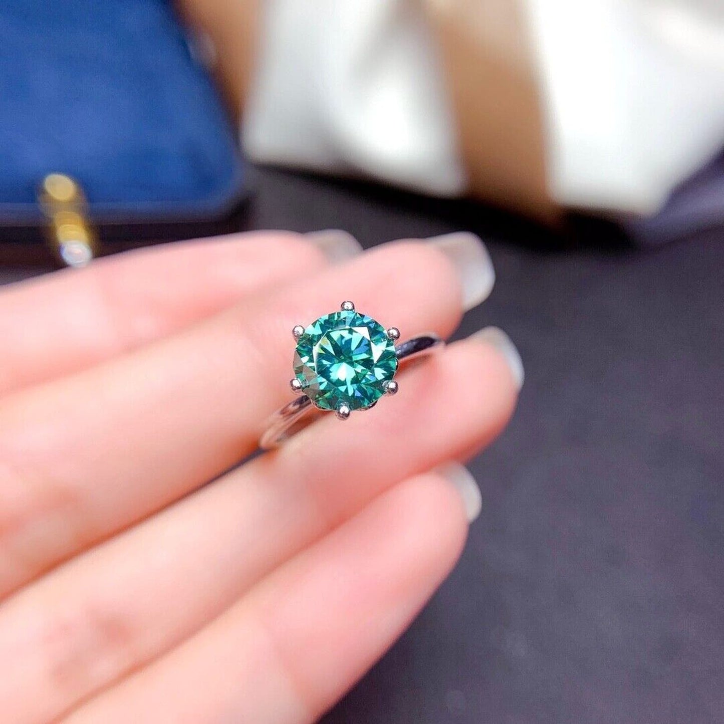 2 Carat Green Moissanite High Setting Cocktail Engagement Ring Sterling Silver