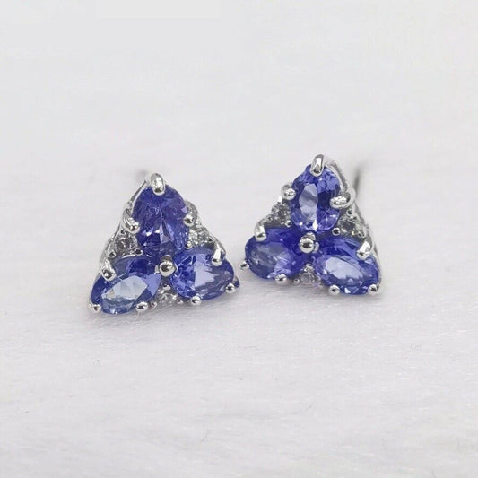 Purple Tanzanite Triangle Cluster Stud Earrings 8x9mm