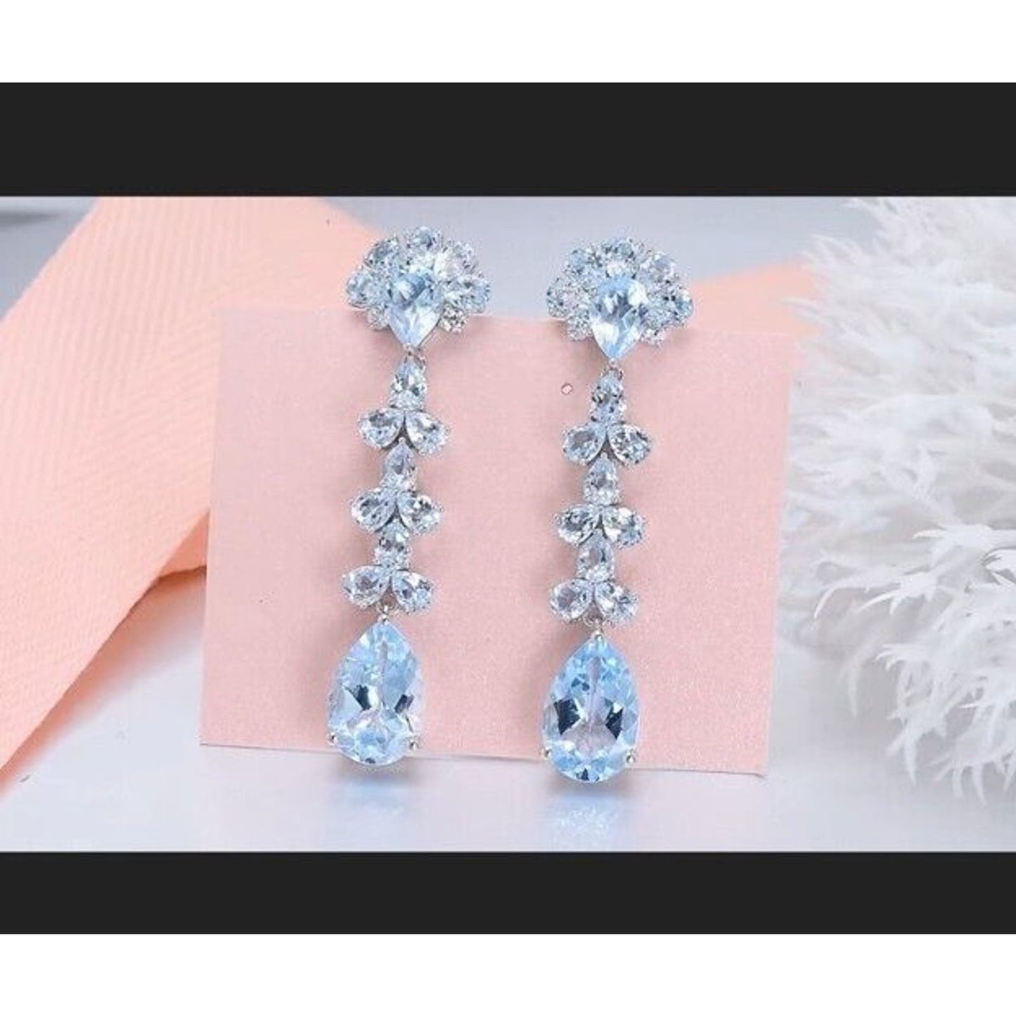 Sky Blue Topaz Long Statement Earrings 16CT