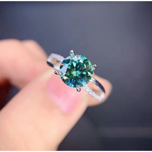 2 Carat Green Moissanite Cocktail Ring, VVS1 Grade Green Moissanite Ring