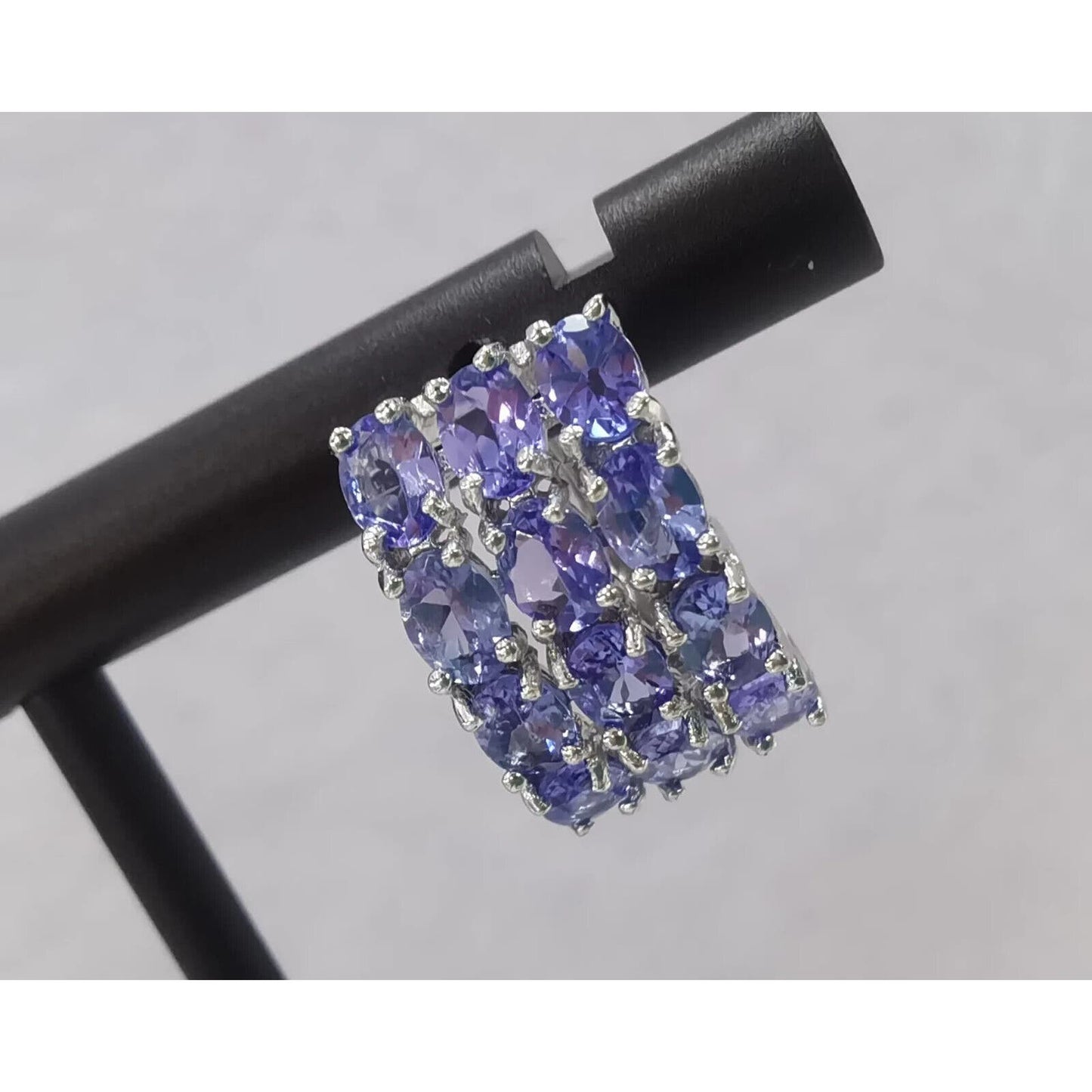 Purple Tanzanite Clip Earrings Sterling Silver 3x4mm