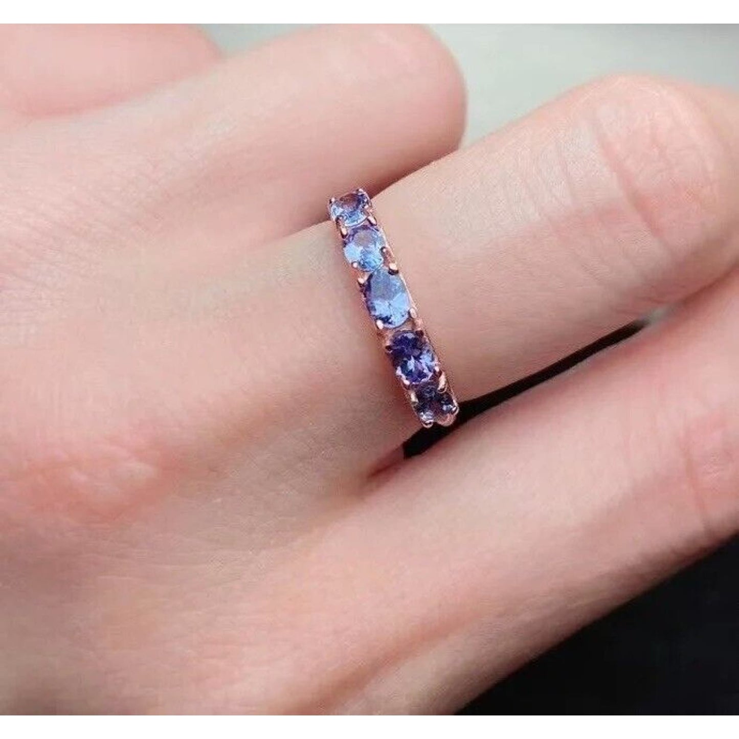 Natural Purple Tanzanite Dainty Band Ring 3x4mm