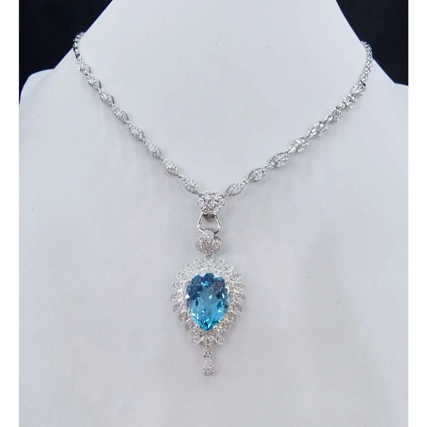 Swiss Blue Topaz Pendant Statement Necklace 12x16mm