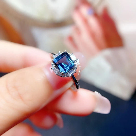 London Blue Topaz Women's Ring, Natural London Blue Topaz Cocktail Ring